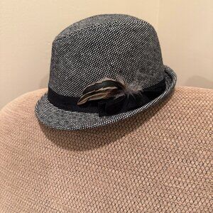 Grey Fedora Hat with Feather Accent